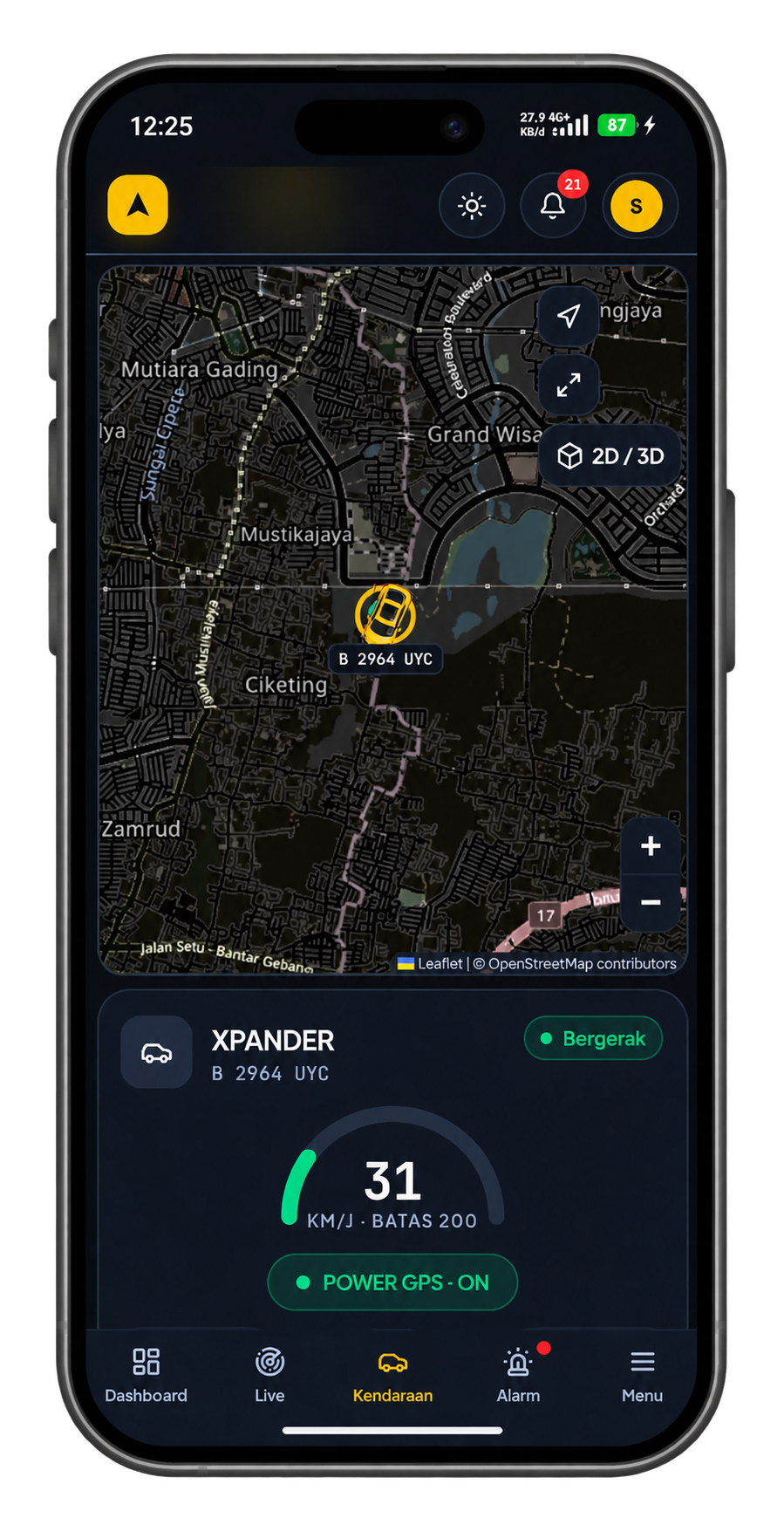 Screenshot asli aplikasi Glazy Tracker: live tracking