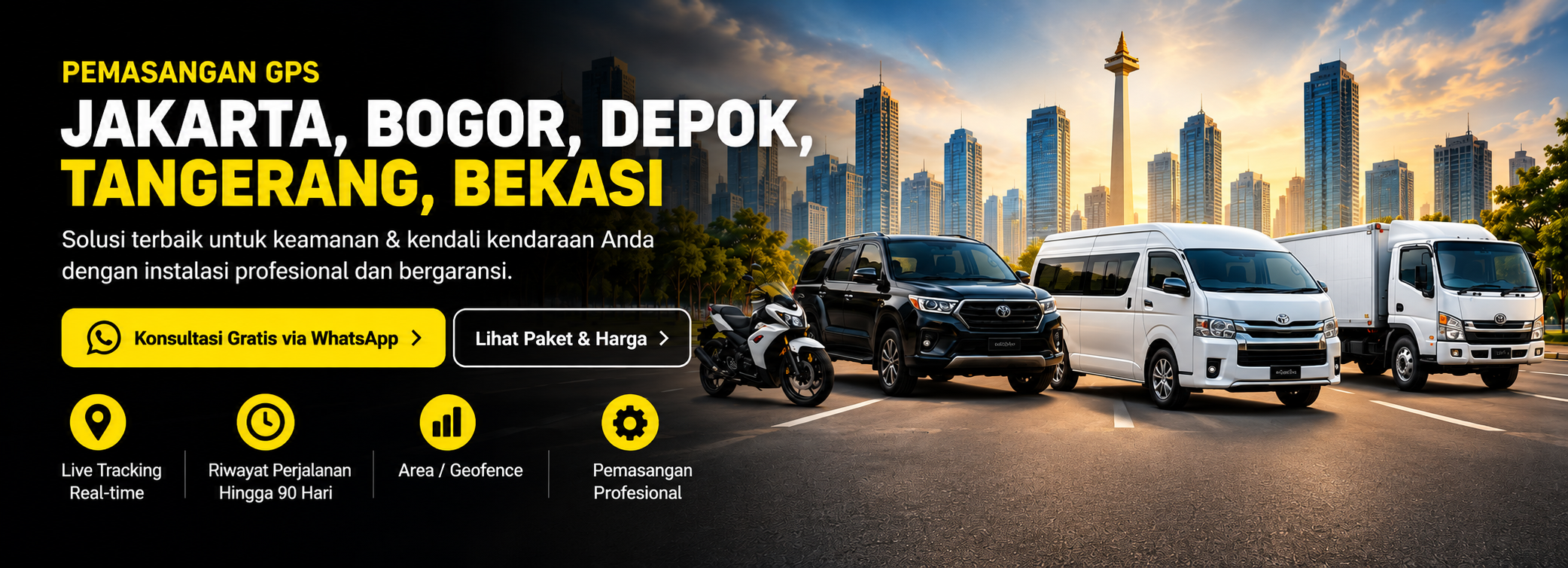Glazy Tracker â€” pemasangan GPS Jakarta, Bogor, Depok, Tangerang, Bekasi; solusi GPS tracker dan dashcam untuk motor, mobil, truk, dan van